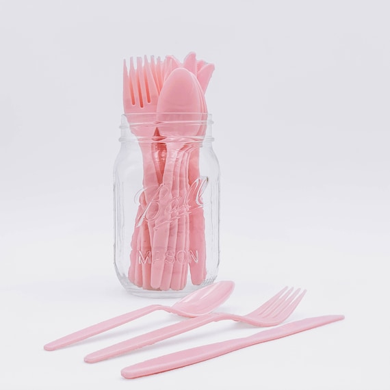 Pink Plastic Cutlery Sets, Plastic Forks and Spoons Knives, Pink