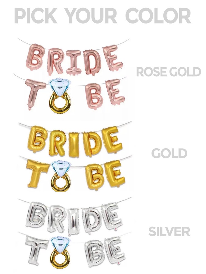 Bride To Be Balloon Banner with Diamond Ring Rose Gold Silver Foil Posh Decoration Bridal Shower Bachelorette Balloon Party Supply Garland image 2