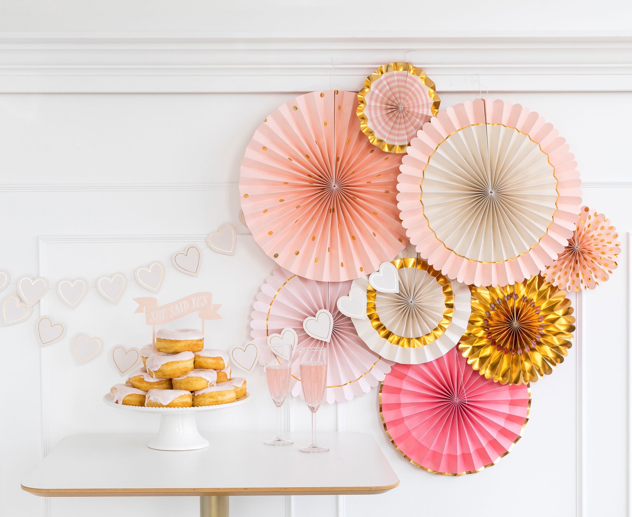 Paper Fans Paper Rosettes Paper Fan Decorations Pink and Gold
