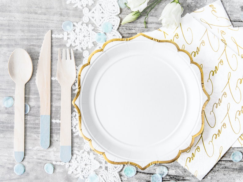 White Paper Plates with Gold Rim Elegant Party Tableware Etsy