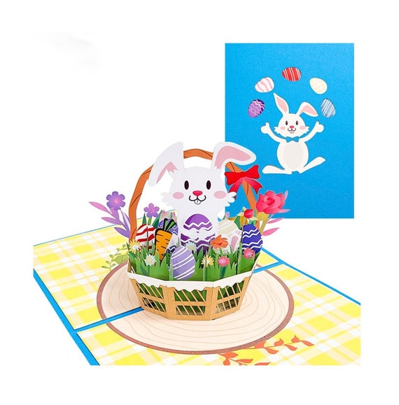 Biglietto Di Pasqua Pop-Up 3D - Con Coniglietto, Uova E Fiori, Con