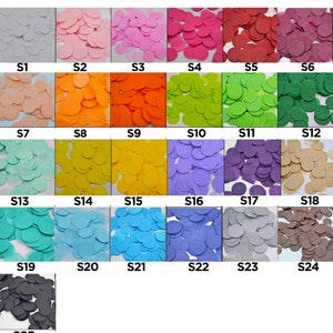 May include: A chart showing 25 different colors of tissue paper. The colors are arranged in rows of six, with the last row having only one color. The colors are labeled with numbers from S1 to S25.