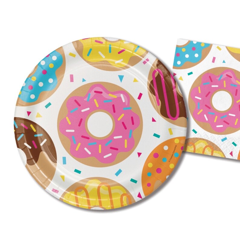 Donut Party Paper Plates Set Colorful Sprinkles Doughnut Etsy