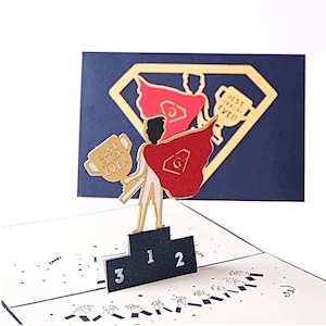 Best Dad Ever Grußkarte 3D Pop Up Vatertag Geburtstag Super Dad Superheld Trophäe Comic Feier Karte Stiefvater Vater Figur