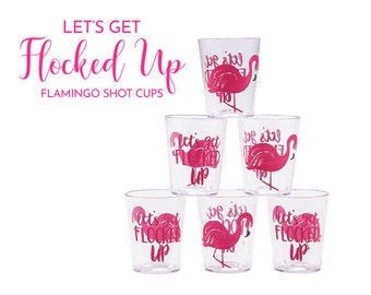 Flamingo Shot Glasses Plastic Let’s Get Flocked Up Summer Beach Pool Party Supply Bachelorette Party Girls Night Bridal Shower Drinkware