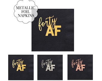 Forty AF Birthday Napkins Black Gold Elegant Minimalist Unisex Paper Tissues Happy 40th Birthday Funny Cocktail Party Supply Decoration