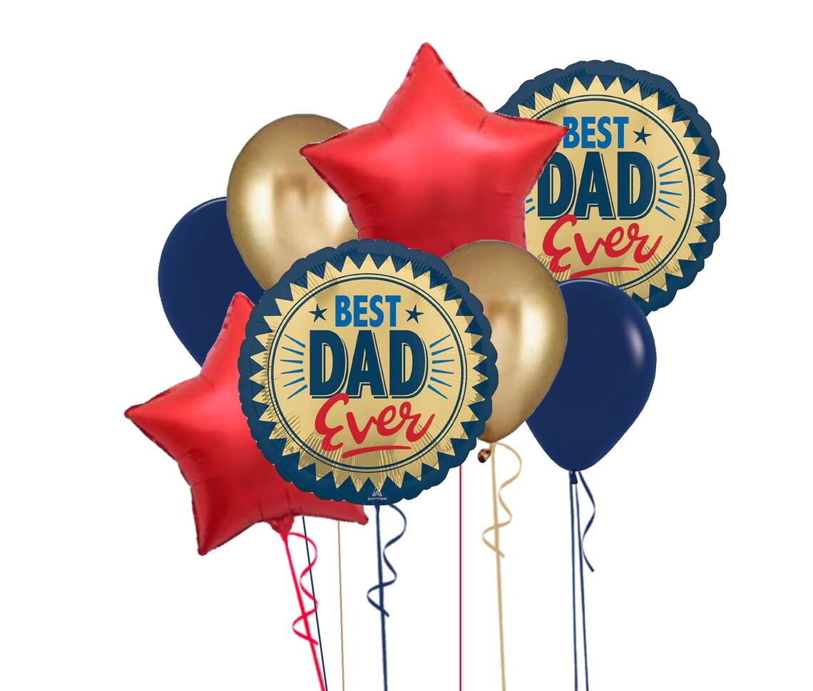 Best Dad Ever Balloon Bouquet Happy Fathers Day Birthday Red Etsy