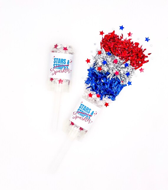 Patriotic Confetti Popper 4th July Party Supply Push Open Red Blue Twinkle Star Shape Foil Confetti Memorial President Day Party Favor Il_570xn