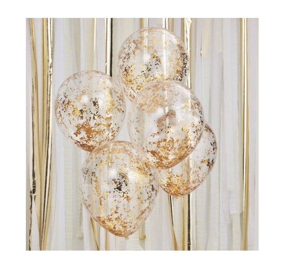 Clear Gold Confetti Balloons Set of 3, Clear Confetti Balloons Gold, 50th Anniversary Balloons, Gold Wedding Balloons with Confetti Inside Il_570xn