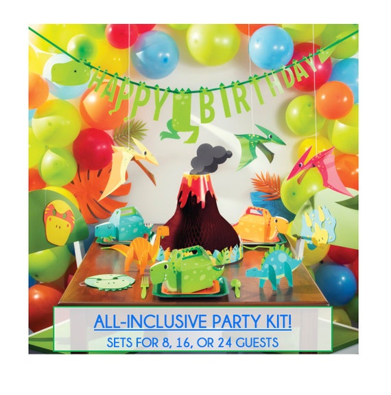 Dinosaur Party Decoration Kit Tableware Banner Volcano Centerpiece T-rex Favor Box Happy Birthday Baby Shower Full Party Set Green Orange Il_570xn