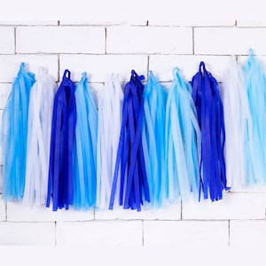 Tassel Garland Blue White Boys Party Supply Birthday Baby Welcoming Shower Nursery Decoration Hanging Fringe Banner Table Wall Decor
