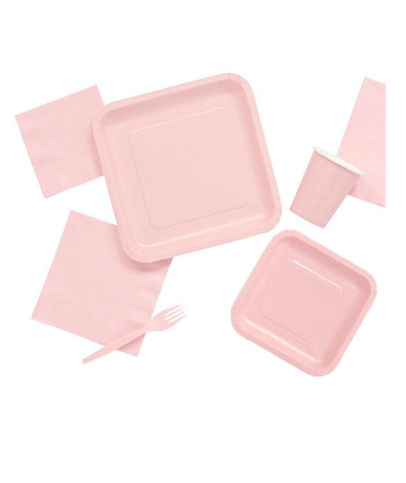 Light Pink Paper Plates Baby Shower Girl, Pink Paper Party Plates, Square Paper Plates, Baby Pink Party Supplies, Pink Paper Dessert Plates Il_570xn