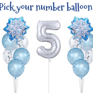 Paquete de globos congelados con número personalizado, copo de nieve azul plateado, invierno, diciembre, cumpleaños infantil, reina de hielo, hito, edad, accesorio fotográfico