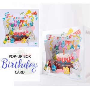 Tarjeta de feliz cumpleaños con forma de caja desplegable para fiestas, celebración, pastel, tarjeta de unicornio para niña, deseos de cumpleaños para ella, 1, 20, 30 y 60 años, hermana, mejor amiga, tía y mamá.
