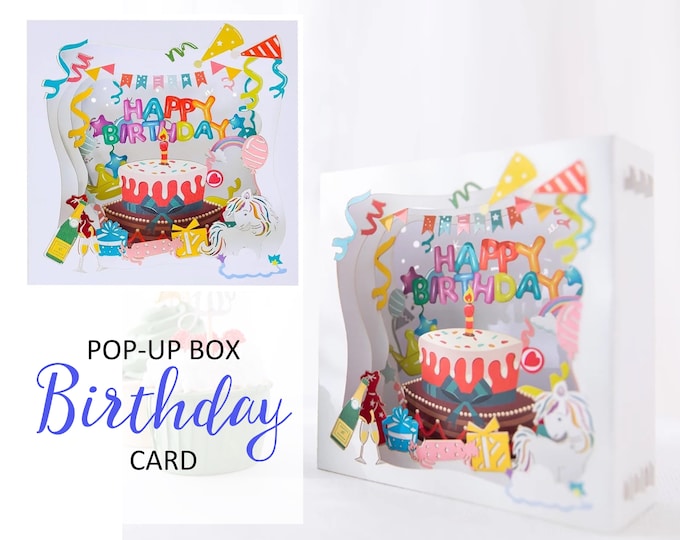 Happy Birthday Pop up Box Card Party Celebration Cake Girly - Etsy