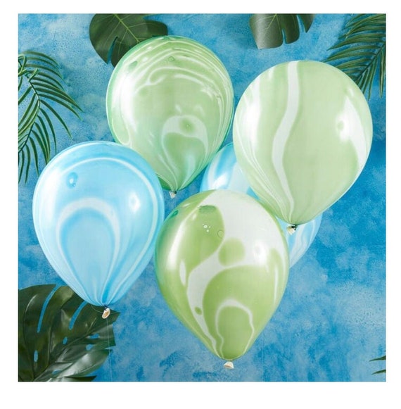 Pastel Green Blue Chrome Balloons Set Dinosaur Birthday Baby