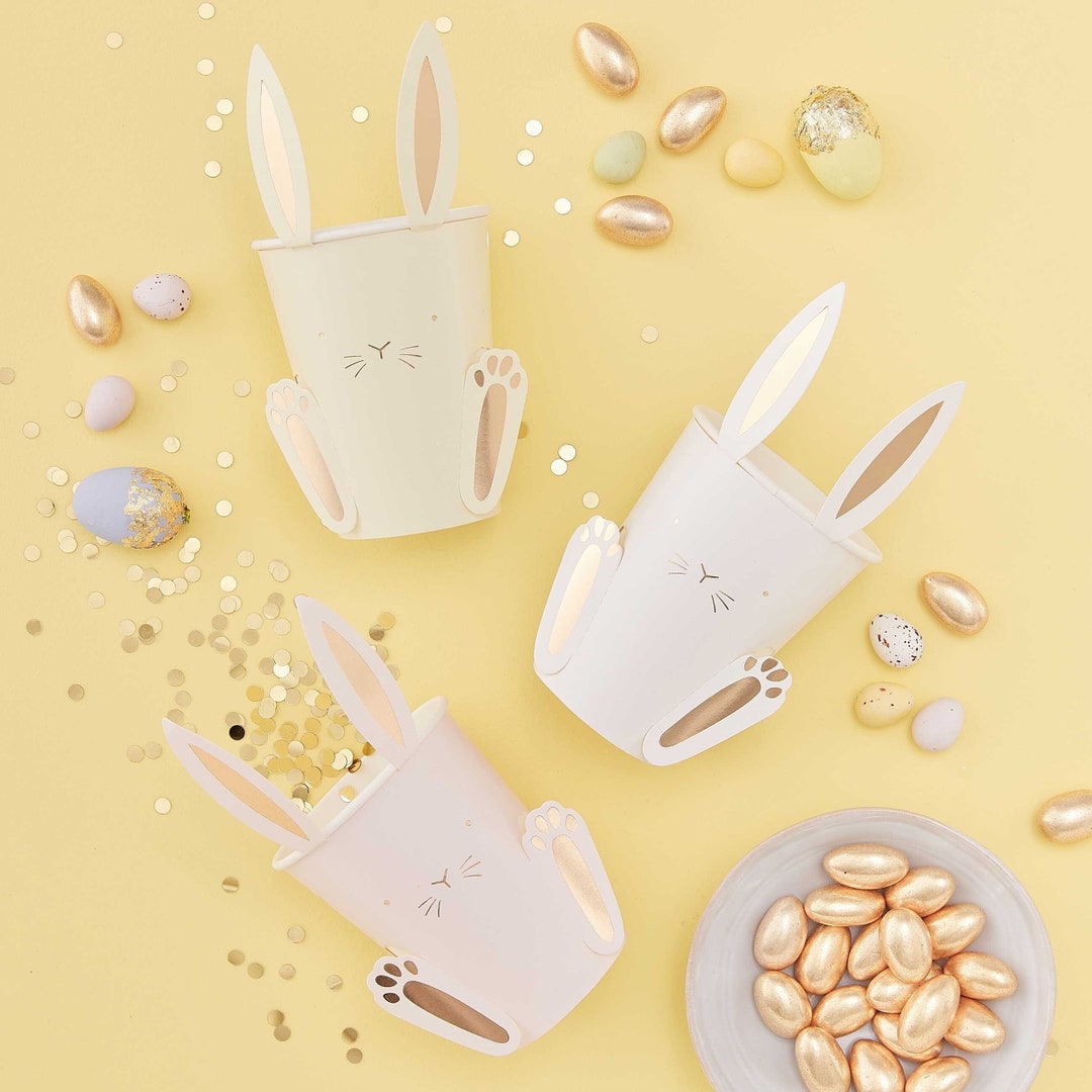 Easter Bunny Cups in Pastel Color Cute Whimsical Rabbit Beverage Juice ...