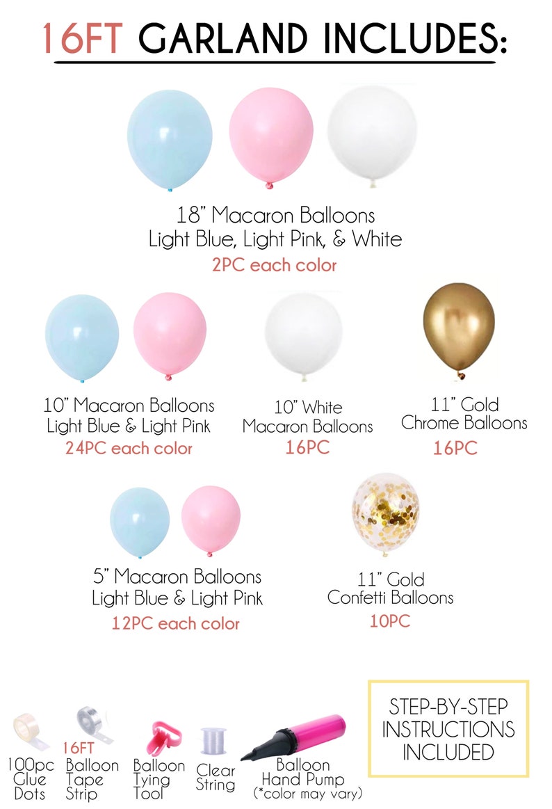 Pink Blue Balloon Bundle Large Backdrop DIY Kit Arch Gender Reveal First Birthday Baby Shower Elegant Modern Party Decoration image 6