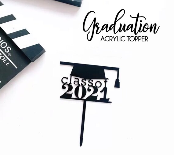 Class Of 2021 Cake Topper Graduation Hat Flower Gift Pick Black Acrylic Dessert Cupcake Decoration School End Celebration Party Supply Il_570xn
