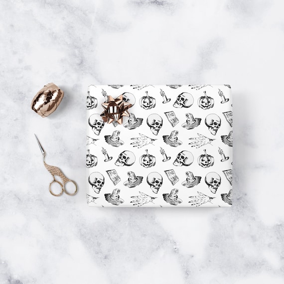 Halloween Gift Wrapping Paper Black White Gift Wrap Paper Skulls Witch Jack O Lantern Spooky Present Wrap Adults Children