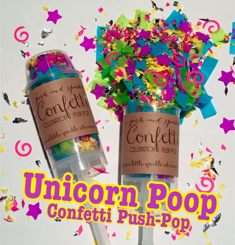 Unicorn Poop Confetti Celebration Push Pop, Rainbow Confetti Party Poppers Birthday Confetti Push Pop, Rainbow Party Push Pop Confetti image 1