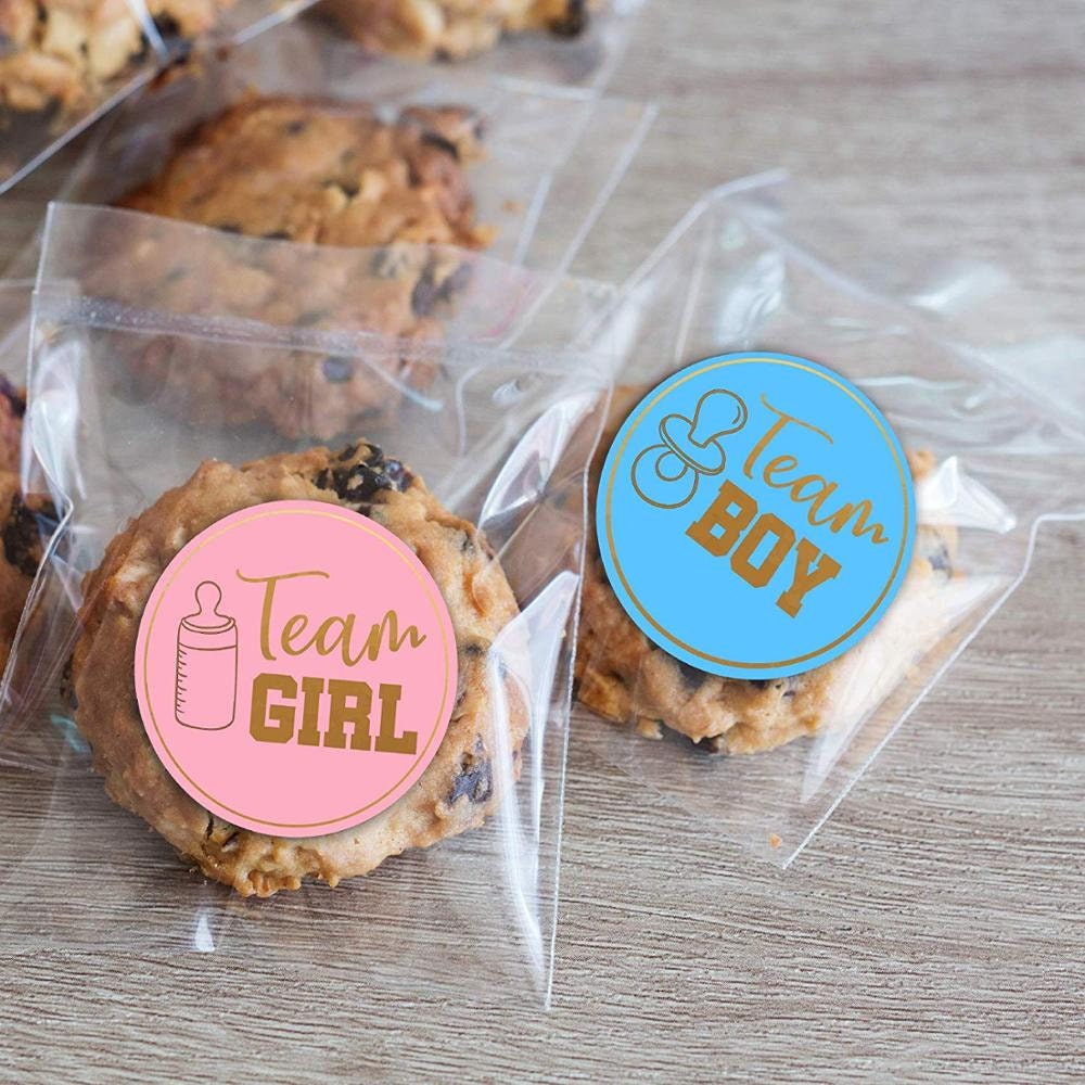 Team Boy & Team Girl Gender Reveal Stickers - 40 Count, Waterproof, Bear Shaped, For Party Games