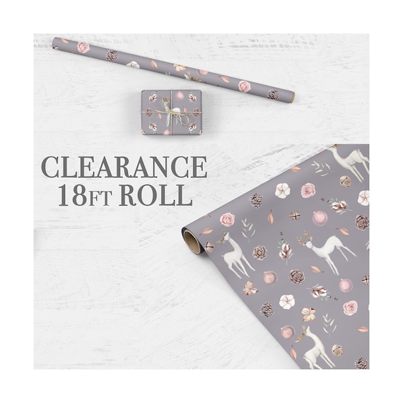 CLEARANCE Imperfect Holiday Gift Wrap Wrapping Paper Roll Reindeer Gift Wrap  Roll Grey Rustic Reindeer Floral Gift Wrap 