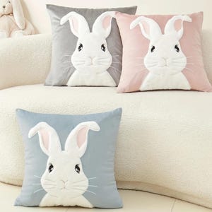 Fundas de almohada con CONEJITO DE PELUCHE Terciopelo pastel Suave Conejo de Pascua de primavera Cojín para niños Sofá Funda de almohada decorativa para el hogar