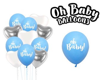 Blue Balloon Bundle Oh Baby It’s A Boy White Grey Heart Balloons Baby Shower First Birthday Baptism Christening Party Decor New Mom Gift