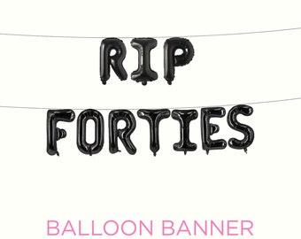 R.I.P Forties Foil Balloon Black Letters 50th Birthday Banner Death To My Forties Gothic Witchy Party Supply Decoration Photo Booth Prop