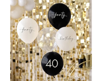 40 Birthday Balloon Bundle Minimal Modern Number Confetti Filled Balloons Milestone Bday Entryway Table Decoration Photo Prop