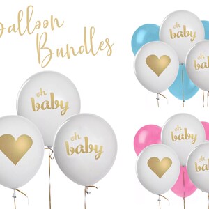Oh Baby バルーンバンドル ホワイト ブルーまたはピンク ハートバルーン ベビーシャワー 歓迎パーティー 性別発表 妊娠発表 デコレーション