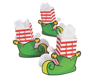 Kerstpapieren tas met handvat voor cadeautjes, feestartikelen, traktaties, unieke en originele kerstman-/elflaarsvormige cadeauverpakking, feestbenodigdheden