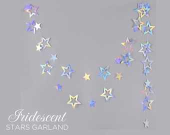 Iridescent Star Garland Silver Sparkling Bunting Party Decoration Christmas New Year Graduation Birthday Bridal Shower Wedding Backdrop