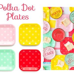 Polka Dot Paper Plates Square Colorful Pink Green Yellow Red Party Tableware Birthday Baby Bridal Shower BBQ Picnic Reunion Dinnerware