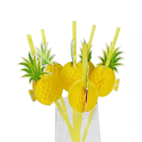 Pineapple Straws Tropical Yellow Drinkware Hawaii Luau Aloha Exotic Cocktail Juice Straws Kids Adults Birthday Baby Shower Party Supply