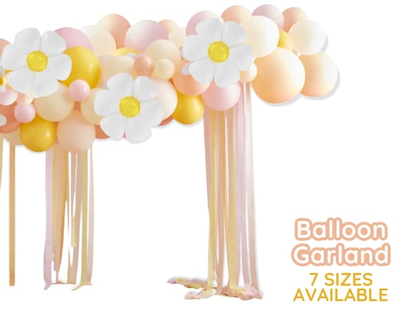 Pastel Balloon Garland Daisy Flower Yellow Pink Peach Pastel