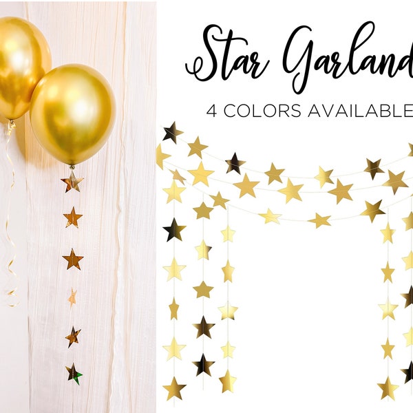 Gold Star Garland Vertical Cascading Party Backdrop Background Classic Elegant Birthday Christmas New Year Eve Festive Decoration