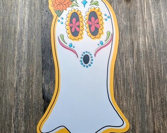 Day of the Dead ghost sticker, Dia de los muertos calavera art