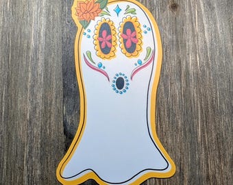 Pegatina de fantasma del Día de Muertos, arte del Día de los Muertos