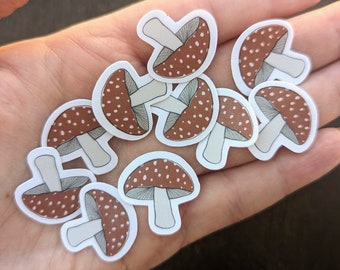 Red mushroom mini stickers, bundle of 10