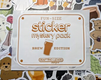 Beer and dog mystery sticker pack, Brew Edition: bundle of 10 featuring hand-drawn artwork