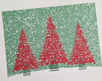 Abstract minimalist red Christmas tree art print: unframed 5x7 inch landscape