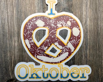 I love Oktober sticker with pretzel heart, Oktoberfest celebration art