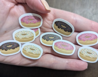 Mini donut sticker pack, pink frosted donut glazed, chocolate vanilla, bundle of 10