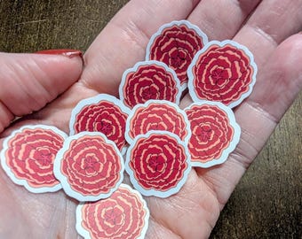Mini flower sticker pack, pink or orange marigolds, botanical art, bundle of 10
