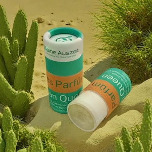 Perfume sólido African Queen en tubo de cartón: vegano, sin aceite de palma, sin aceite mineral y sin crueldad animal