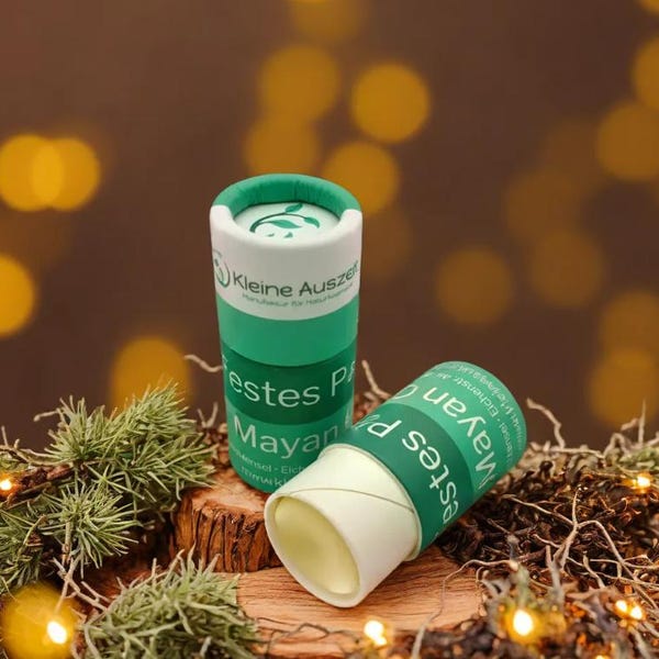 Profumo solido Mayan Gold in un tubo di cartone: vegano, senza olio di palma, senza oli minerali, cruelty-free