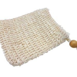Sisal soap bag with cotton ribbon and wooden ball