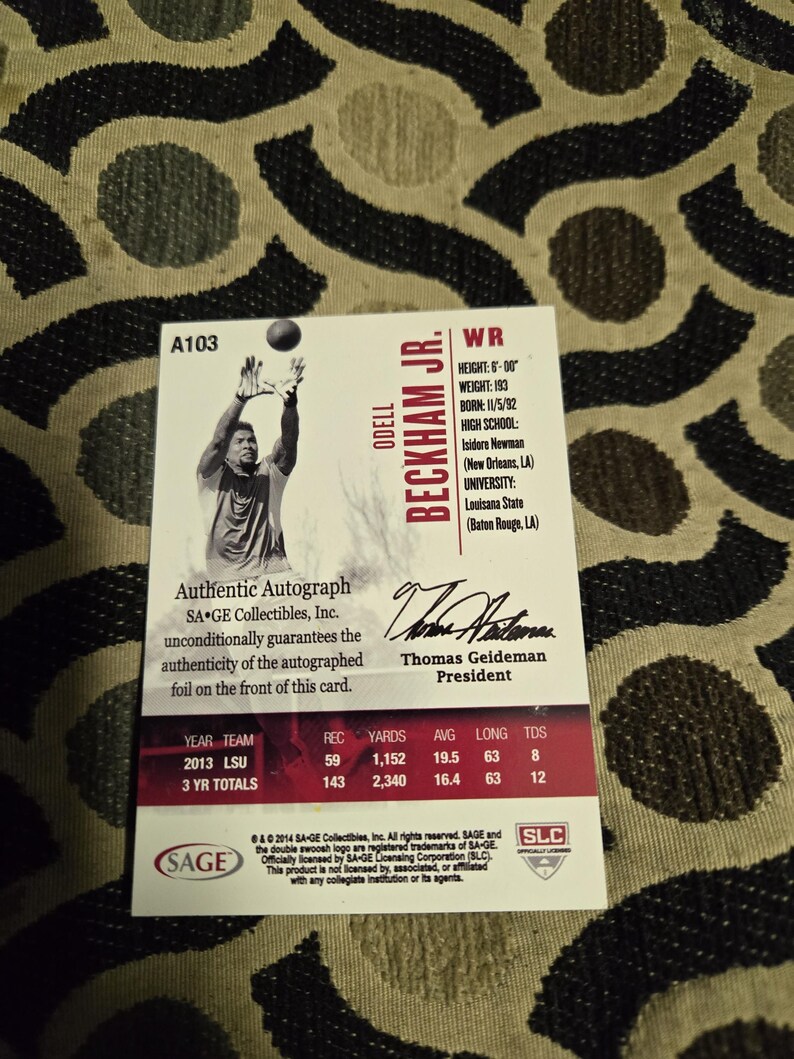 Odell Beckham Jr Rookie Authentic Autograph Card - Etsy